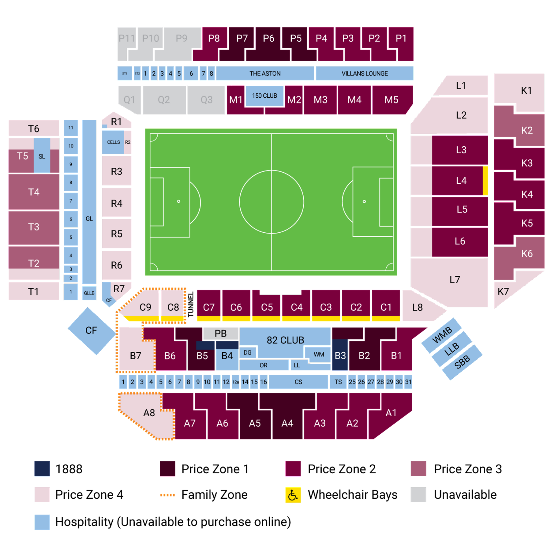 Villa Park stadium map 2024/25